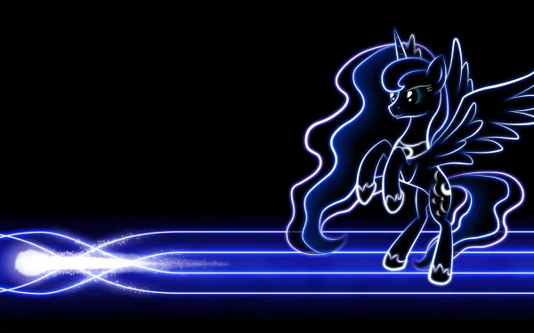 HD desktop wallpaper featuring Princess Luna from My Little Pony: Friendship Is Magic, showcasing her elegant silhouette against a sleek black background with blue light accents.