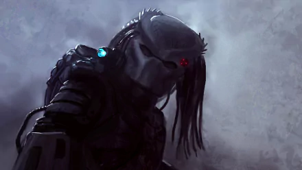 HD desktop wallpaper featuring the Predator character from the movie Predator, set against a misty, atmospheric background.