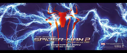 HD desktop wallpaper of 'The Amazing Spider-Man 2' showcasing electrifying graphics with the movie title and release date prominently displayed.