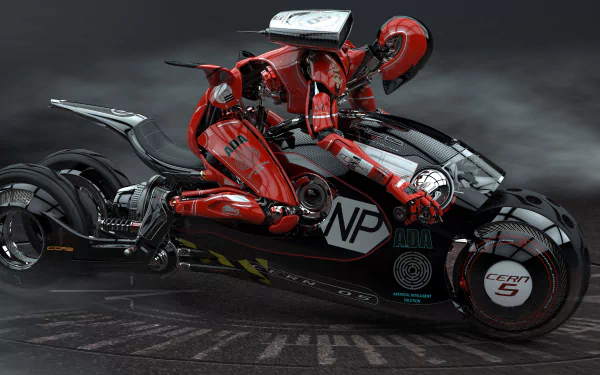 HD desktop wallpaper featuring a stylized red motorcycle on a dark, moody background.