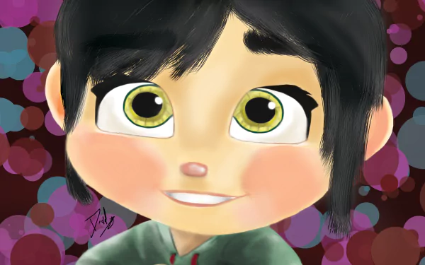 2K Quad HD PC desktop wallpaper: close-up of Vanellope von Schweetz (Wreck-It Ralph) smiling against a colorful bokeh circle background.