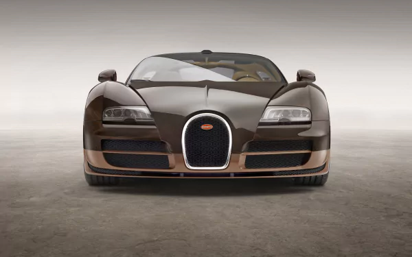 HD desktop wallpaper featuring a brown Bugatti Veyron Grand Sport Vitesse viewed from the front against a minimalist neutral background.
