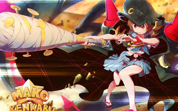 HD desktop wallpaper of Mako Mankanshoku from Kill la Kill in an action pose, with dynamic background and vibrant colors.