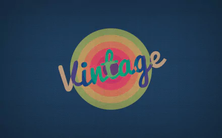 A minimalist HD desktop wallpaper featuring a colorful retro design with the word vintage in playful, bold typography against a deep blue background.
