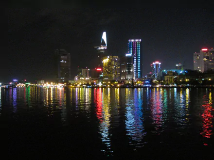 Vietnam night Saigon River Bitexco Finacial Tower man made Ho Chi Minh City HD Desktop Wallpaper | Background Image