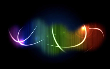 A vibrant HD desktop wallpaper featuring artistic flowing lines in various colors against a dark background.