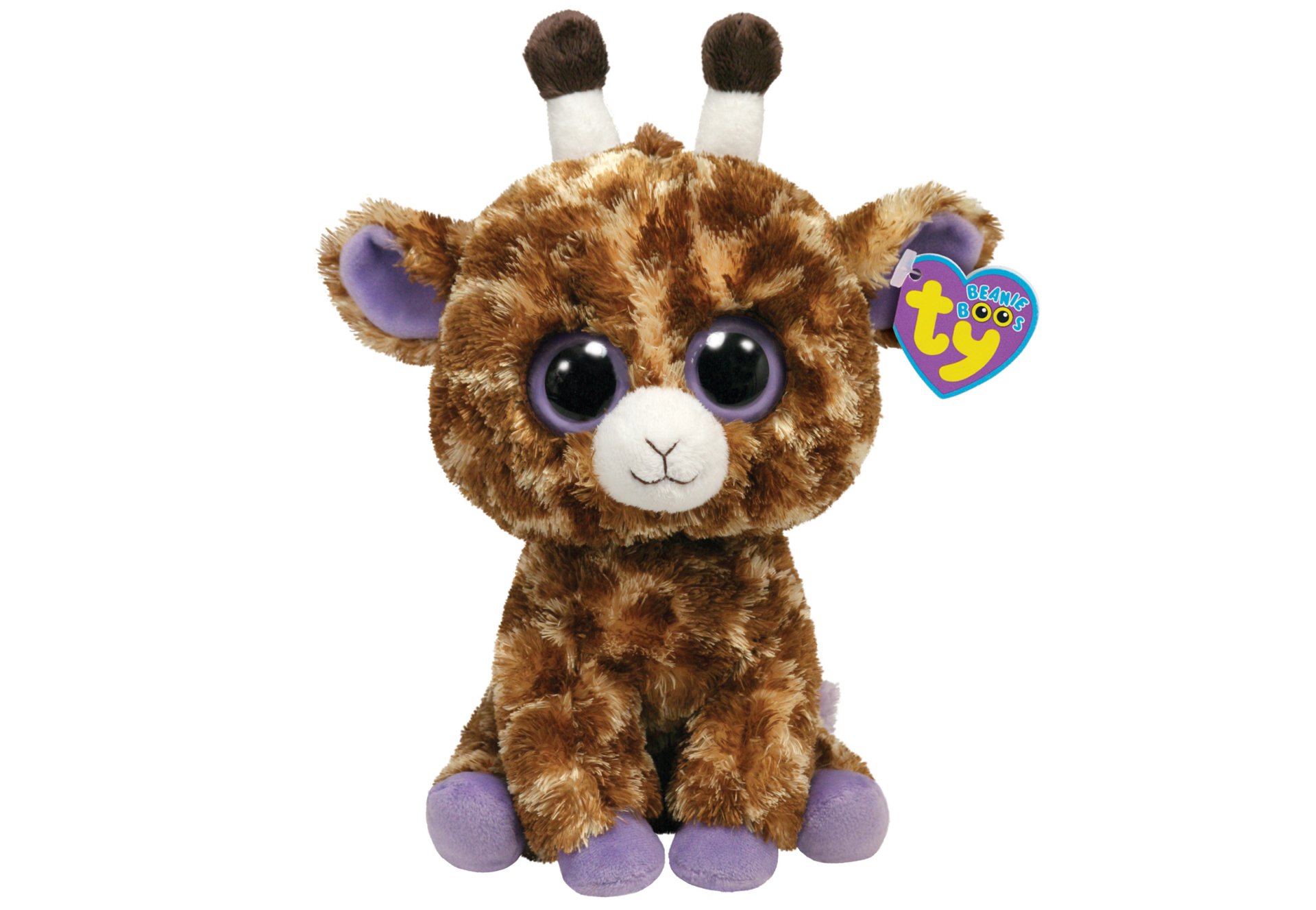 HD PC desktop wallpaper featuring a man-made Beanie Boos plush giraffe with large eyes and a Ty tag on a white background.
