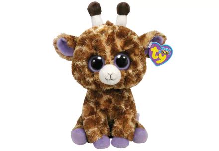 HD PC desktop wallpaper featuring a man-made Beanie Boos plush giraffe with large eyes and a Ty tag on a white background.