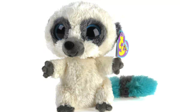 A cute Beanie Boo plush toy with big eyes and a fluffy tail, depicted against a white background, serves as a charming HD PC desktop wallpaper and background.