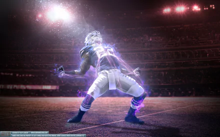 2K Quad HD PC desktop wallpaper of a Buffalo Bills football player celebrating on a lit stadium field — dramatic sports background with motion blur and glowing lights.