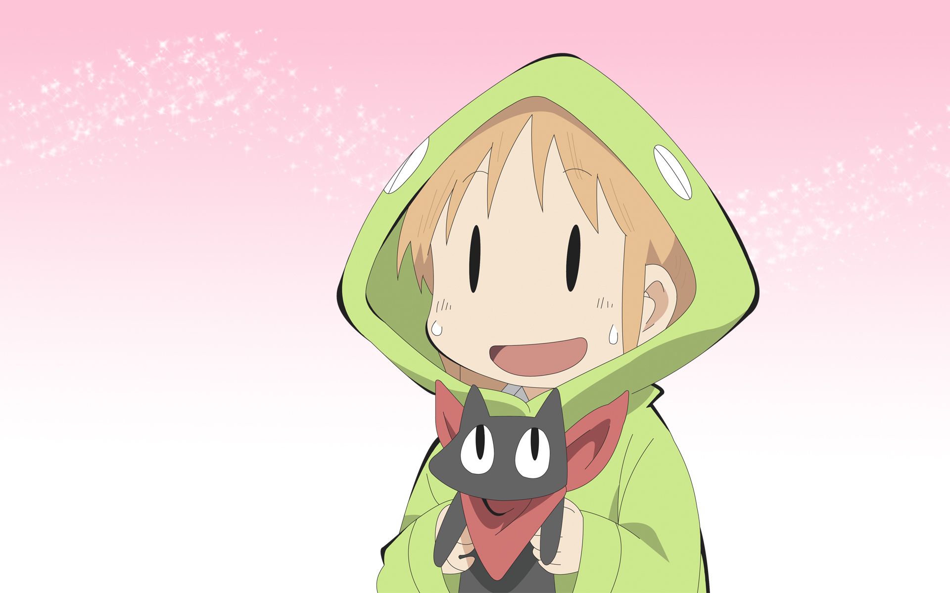 Nichijou, Sakamoto, simple background, anime girls, cats, anime, white  background