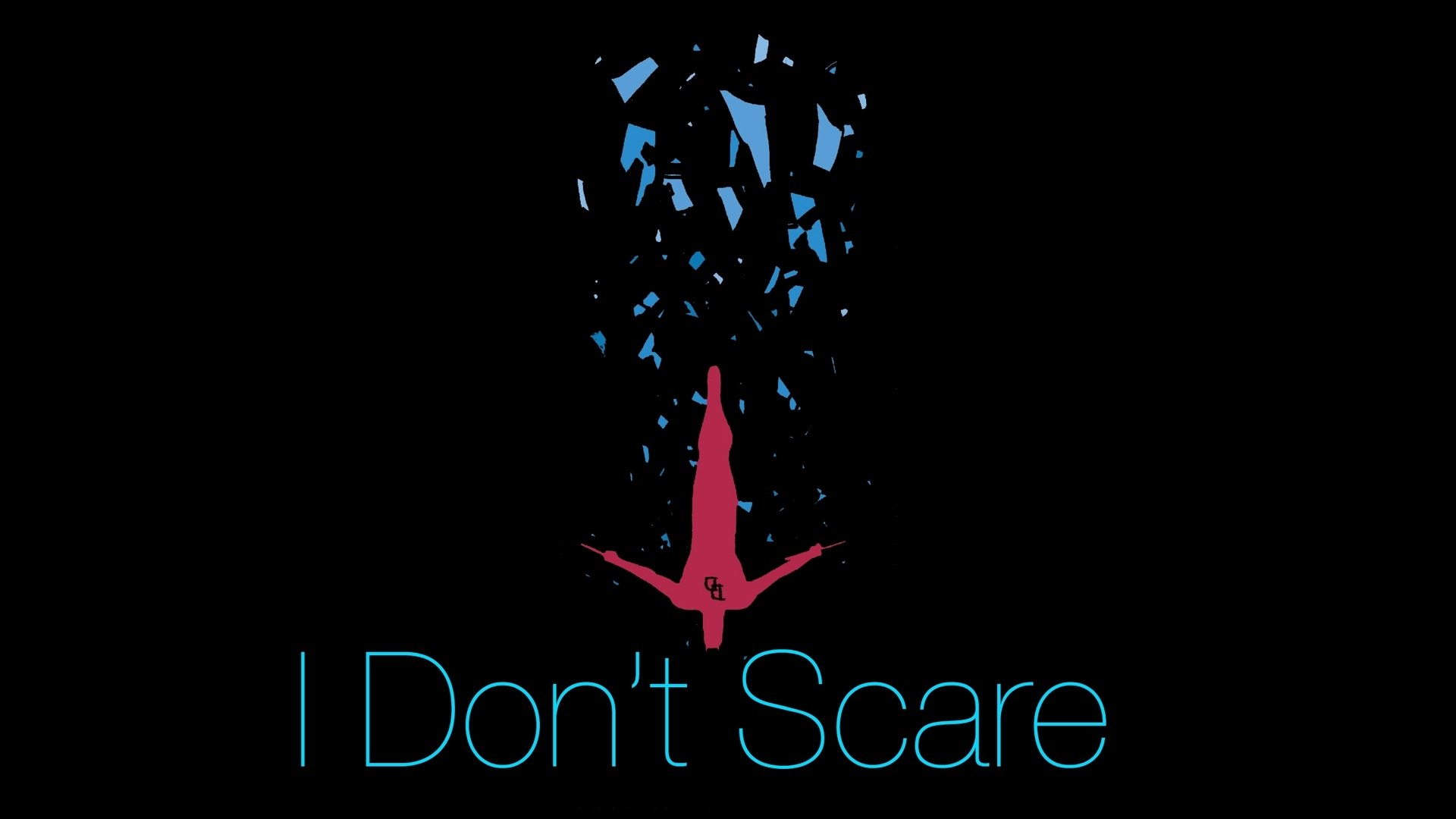 HD comic-style Daredevil desktop wallpaper featuring a red silhouette falling amid blue shards with the phrase I Don't Scare against a black background.