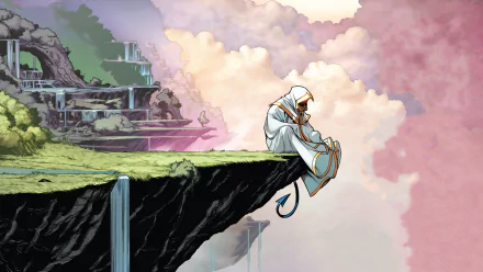 4K Ultra HD Amazing X-Men wallpaper featuring Nightcrawler (Marvel Comics) sitting thoughtfully on a cliff edge against a vibrant cloudy sky backdrop.