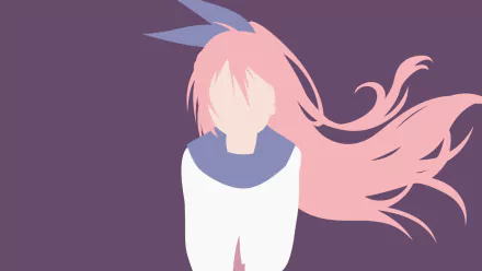Minimalist HD anime-style wallpaper of Chitoge Kirisaki from Nisekoi with flowing pink hair and a sailor-style outfit against a solid purple background.