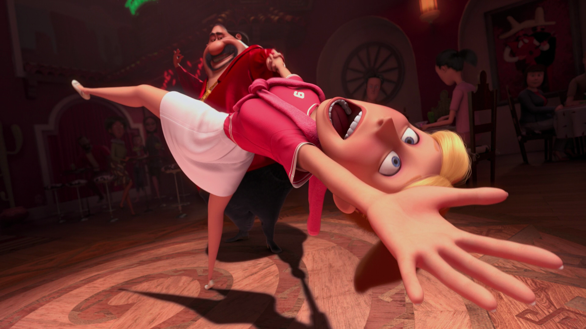 HD desktop wallpaper featuring Eduardo/El Macho dancing energetically in Despicable Me 2’s vibrant movie scene.