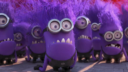 HD PC desktop wallpaper featuring the purple Evil Minions from the movie Despicable Me 2 with their wild hair and fierce expressions.