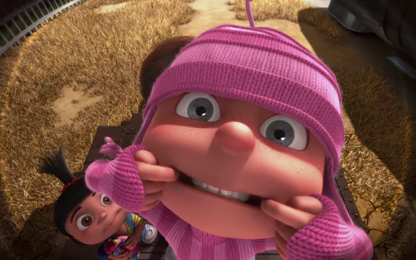 HD PC desktop wallpaper featuring Edith, Agnes, and Margo from the Despicable Me movie, showcasing their playful and animated expressions.