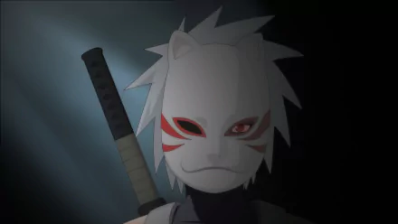Kakashi Hatake, a ninja from Naruto, wears a distinctive mask and Anbu attire, wielding a katana, set against a dramatic background in this HD anime wallpaper.