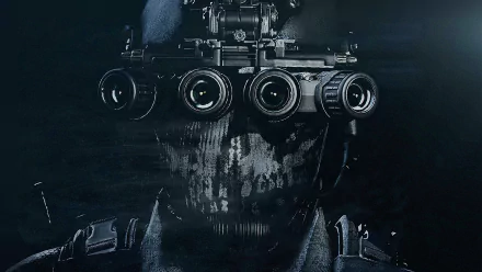 HD desktop wallpaper and background featuring a character from the video game Call of Duty: Ghosts, wearing night vision goggles and a distinctive face mask.