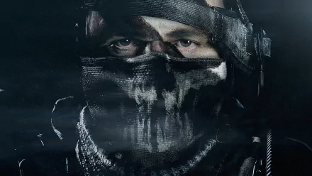 HD desktop wallpaper featuring a character from the video game Call of Duty: Ghosts. The character is shown wearing a mask with a skull design, highlighting a dark and intense atmosphere.