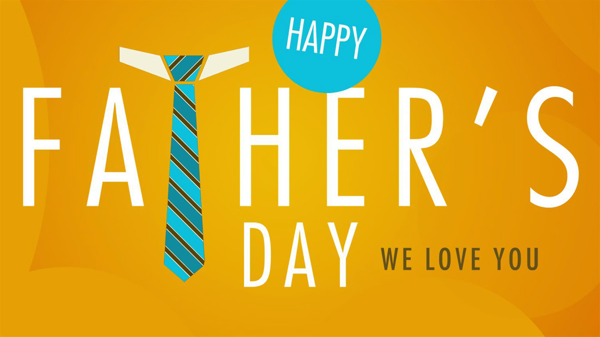 HD PC desktop wallpaper for Father's Day featuring bold text with a striped necktie forming the letter T on a bright orange background, celebrating the holiday.