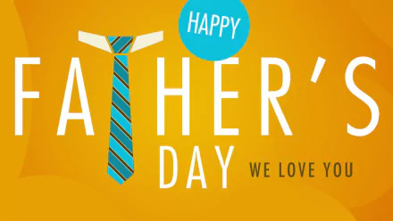 HD PC desktop wallpaper for Father's Day featuring bold text with a striped necktie forming the letter T on a bright orange background, celebrating the holiday.