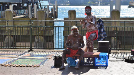  Aboriginals Busking At Circular Quay Sydney Australia