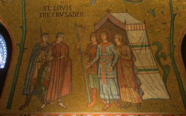 Religious gold mosaic at the Cathedral Basilica of Saint Louis showing St. Louis the Crusader and attendants, HD PC desktop wallpaper/background.