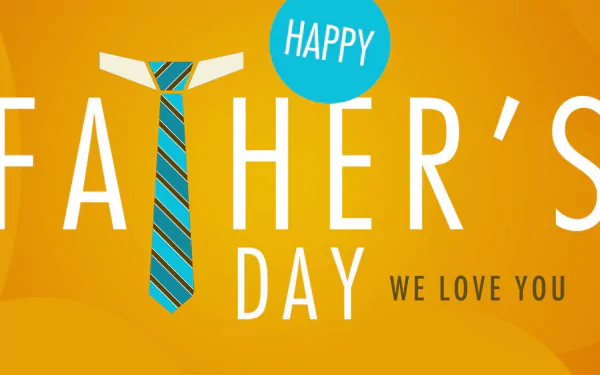 HD PC desktop wallpaper for Father's Day featuring bold text with a striped necktie forming the letter T on a bright orange background, celebrating the holiday.