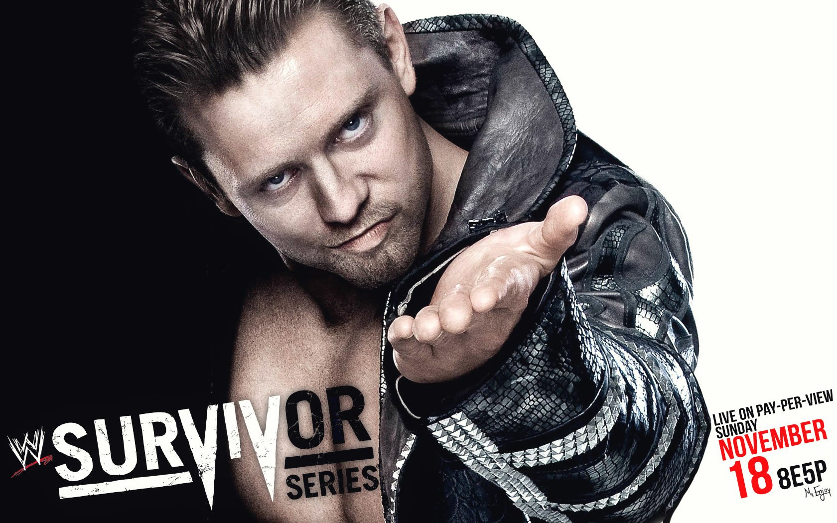 HD desktop wallpaper featuring a WWE wrestler promoting the Survivor Series event, showcasing intense sports entertainment and action.