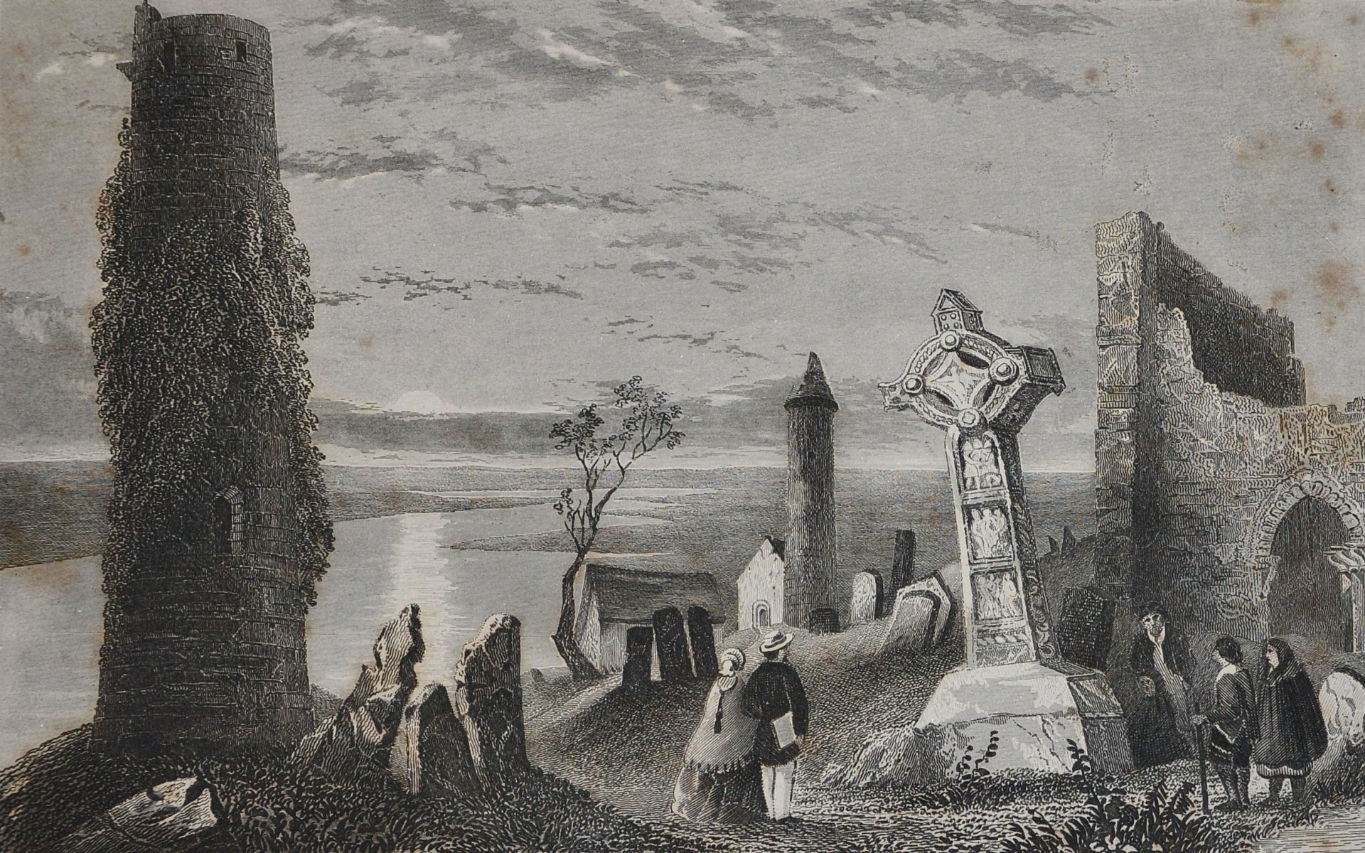 Download Monastery Cross Ireland Clonmacnoise Religious Clonmacnoise Monastery HD Wallpaper