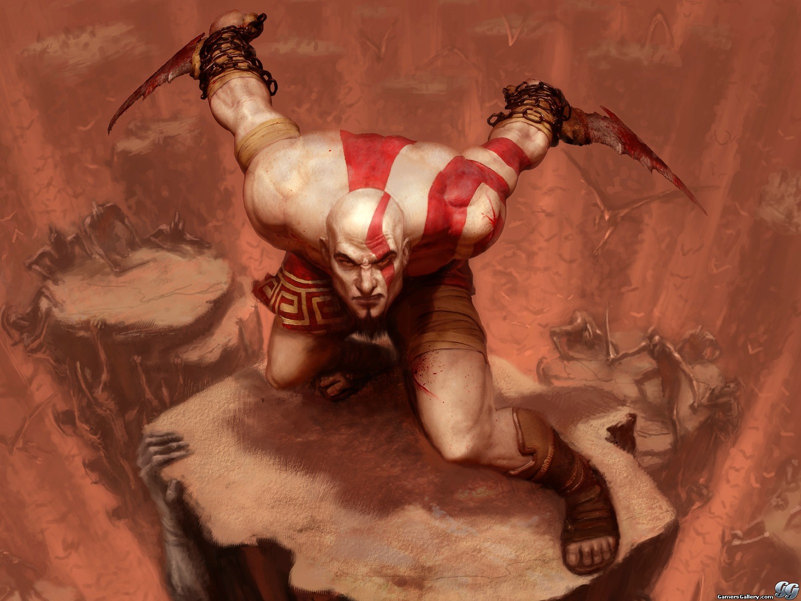 Kratos from God of War in HD desktop wallpaper.