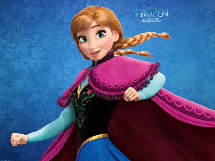 A vibrant HD wallpaper featuring Anna from the movie Frozen, showcasing her playful spirit against a beautifully textured blue background.