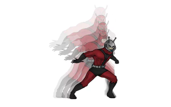 A dynamic comic-style illustration of Ant-Man, showcasing action with multiple motion effects against a simple background, designed for an HD PC desktop wallpaper.