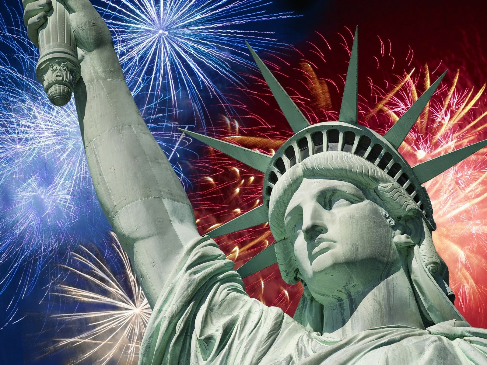 Download Patriotic Statue Of Liberty Fireworks Holiday 4th Of July