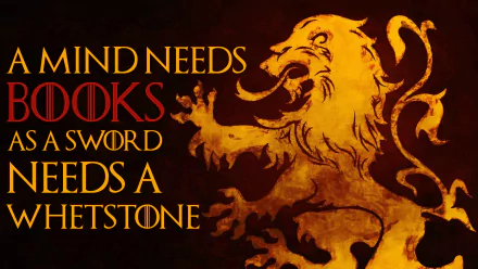 HD PC desktop wallpaper featuring a Game of Thrones quote with a fiery lion graphic, combining iconic imagery from the TV show with bold, thematic text.