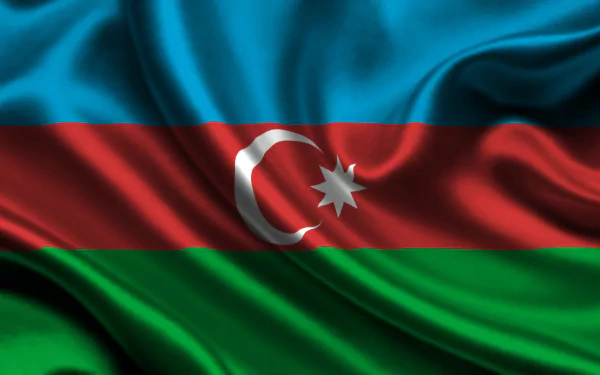 Flag of Azerbaijan with vibrant blue, red, and green colors, featuring a crescent and star. This HD image serves as a captivating desktop wallpaper and background.