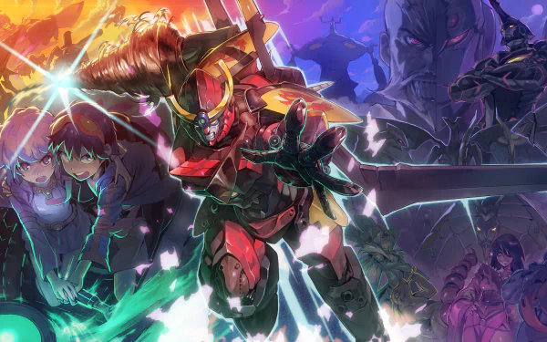 Dynamic HD wallpaper featuring characters from the anime Tengen Toppa Gurren Lagann, showcasing vibrant colors and action-packed scenes with iconic mecha and emotional moments.