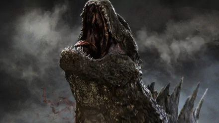 HD wallpaper featuring Godzilla from the 2014 movie, showcasing the iconic monster roaring against a dramatic, smoky backdrop.