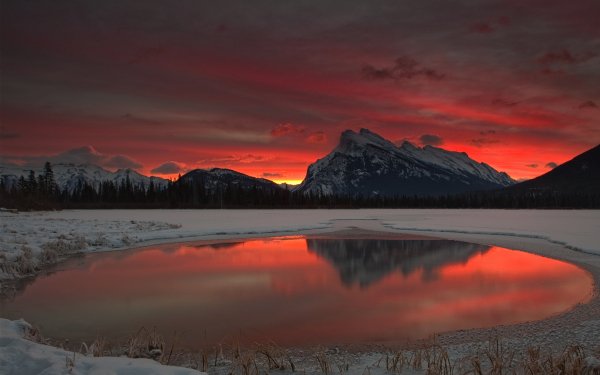 Nature Sunrise Mountain Lake Snow Reflection HD Wallpaper | Background Image