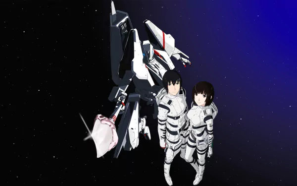 HD wallpaper of Knights of Sidonia featuring two armored characters in space with a mecha suit.