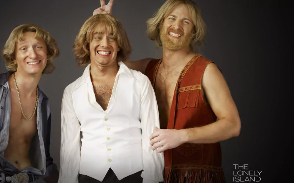 HD wallpaper featuring members of The Lonely Island comedy group posing with playful expressions on a gray background.