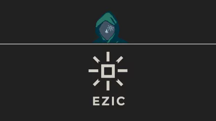 HD desktop wallpaper featuring the symbol and name of EZIC from the game Papers, Please, set against a dark background.