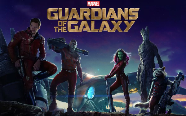 A vibrant HD wallpaper featuring the Guardians of the Galaxy: Drax, Gamora, Rocket Raccoon, Groot, and Peter Quill, showcasing the adventurous spirit of the Marvel universe.
