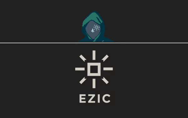 HD desktop wallpaper featuring the symbol and name of EZIC from the game Papers, Please, set against a dark background.