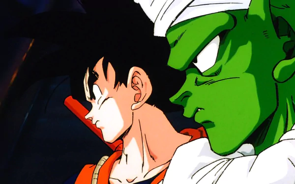 HD PC desktop wallpaper featuring Piccolo and Goku from Dragon Ball Z: Super Butoden 2 video game in a close-up side profile view.