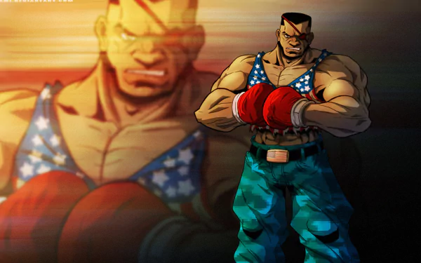 An HD desktop wallpaper featuring a muscular character from the video game Killer Instinct, dressed in a star-patterned tank top and red boxing gloves, exuding a powerful presence.