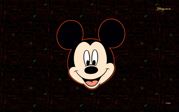HD desktop wallpaper featuring Mickey Mouse from Disney, showcasing his iconic smiling face against a dark, patterned background.