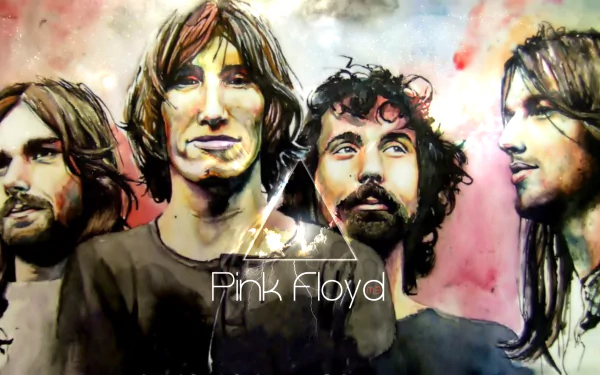 HD digital artwork of Pink Floyd band members with a stylized prism and light beam, designed as a music-themed PC desktop wallpaper and background.