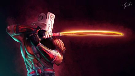 HD desktop wallpaper featuring Juggernaut from the video game DotA 2, showcasing the character holding a glowing sword against a dark, dramatic background.